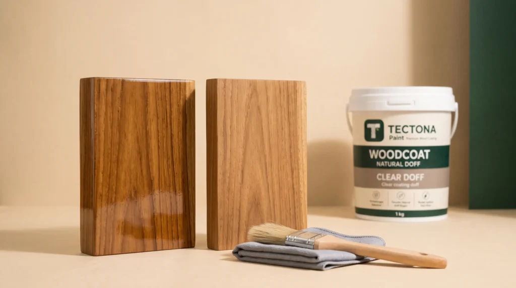 Pilihan clear gloss atau clear doff untuk finishing furniture kayu