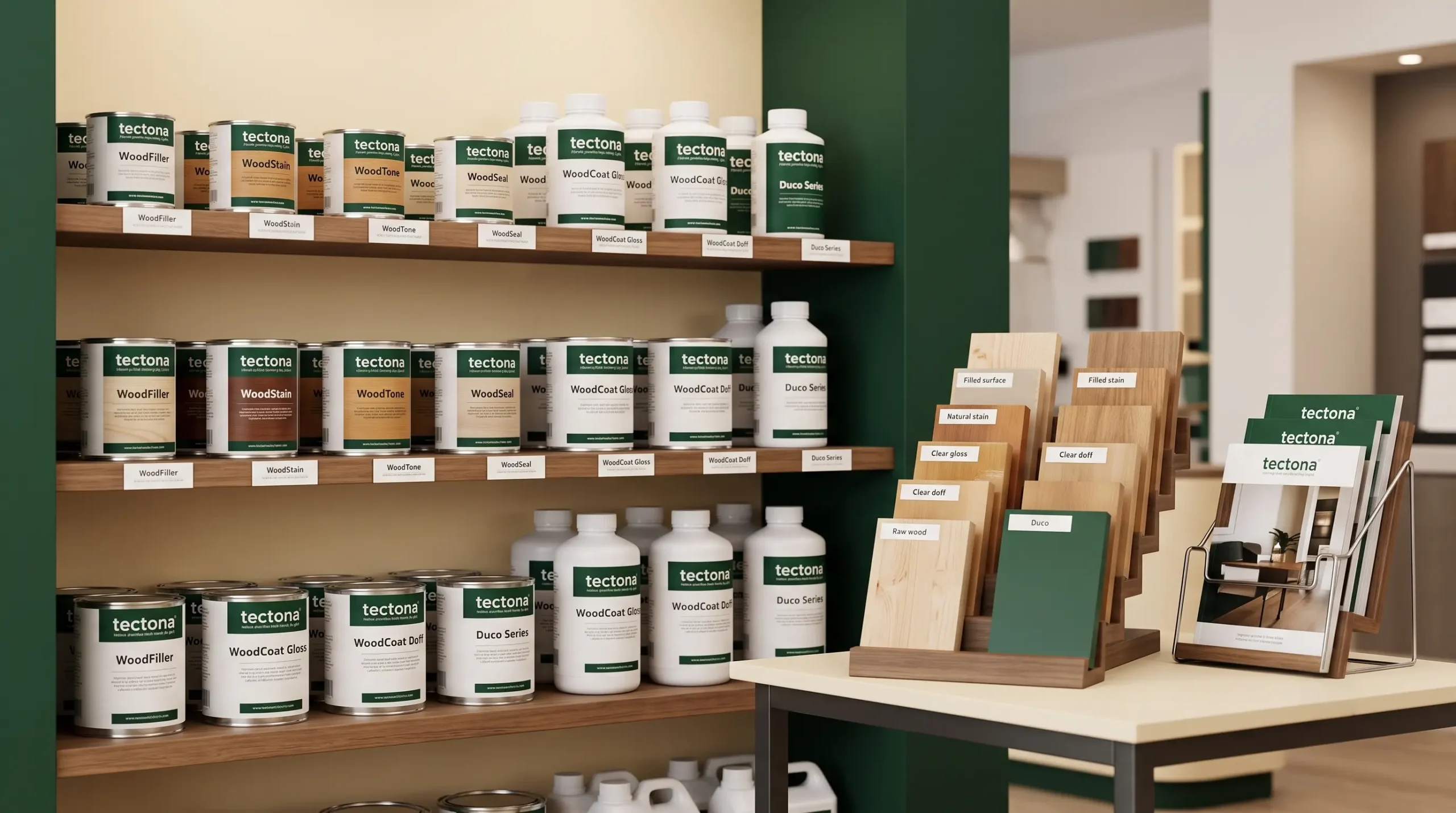 Agen Tectona Paint resmi dengan display produk finishing kayu