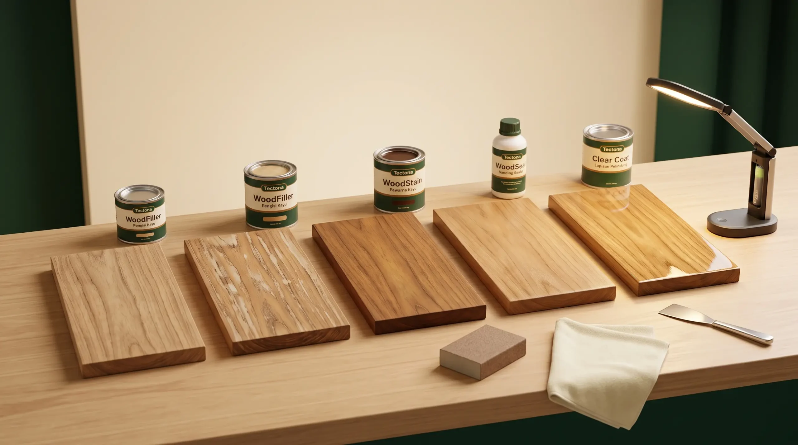 Urutan dempul kayu sebelum sanding sealer dan clear coat