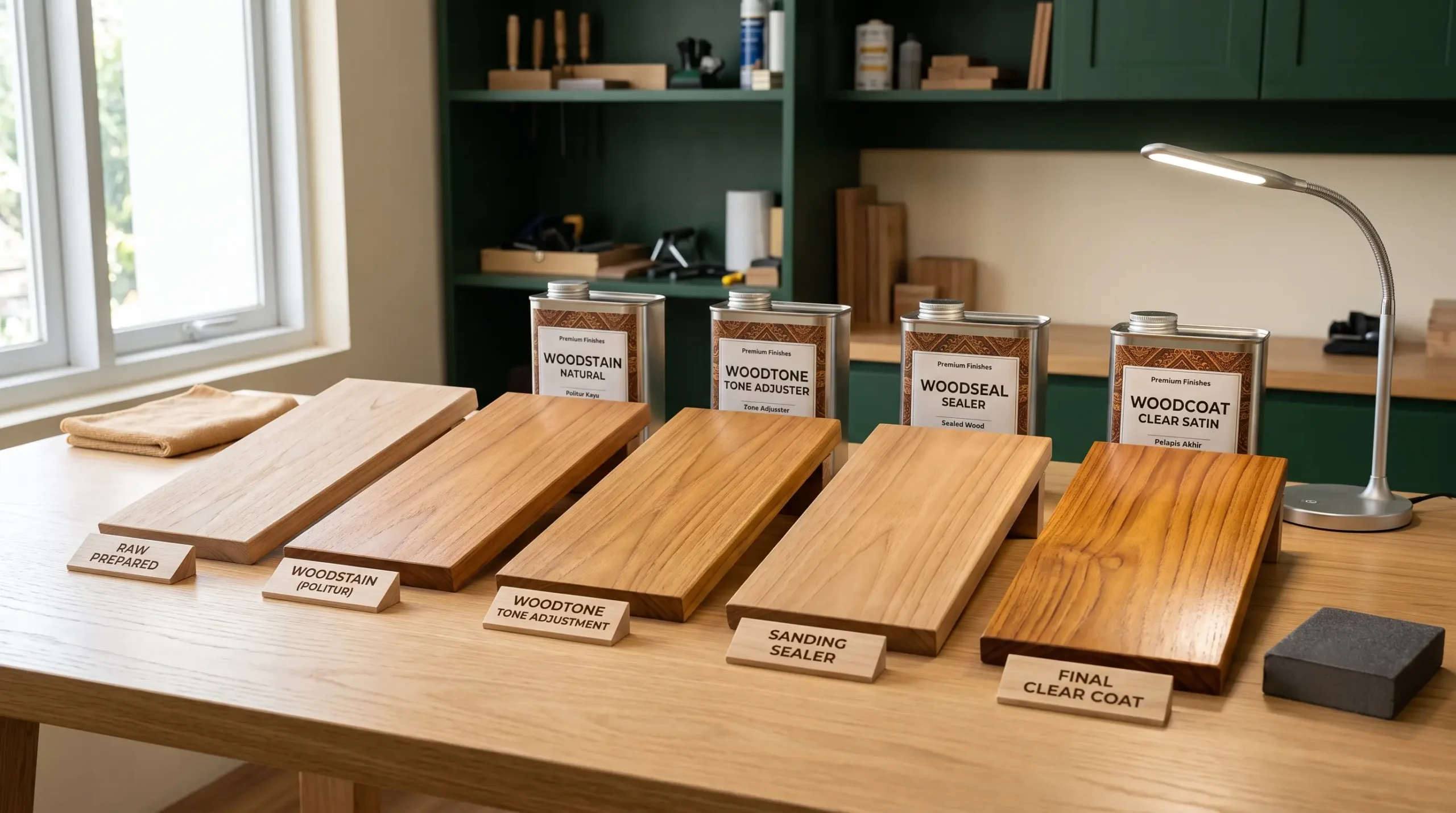 Sample board cara pakai politur kayu natural