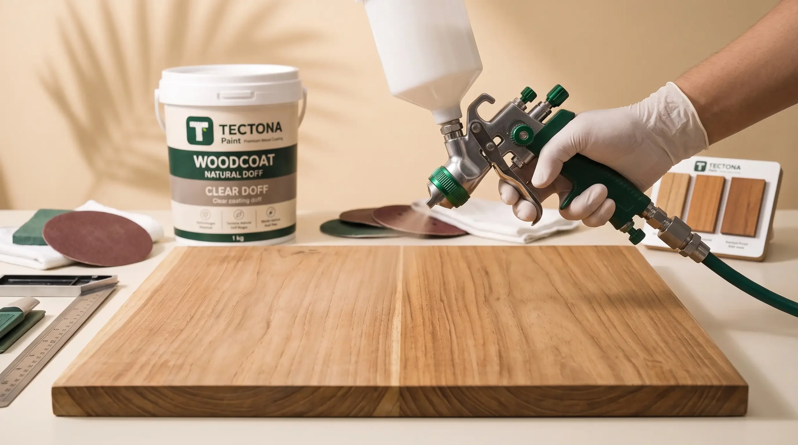 aplikasi clear doff kayu WoodCoat Natural Doff setelah sanding sealer