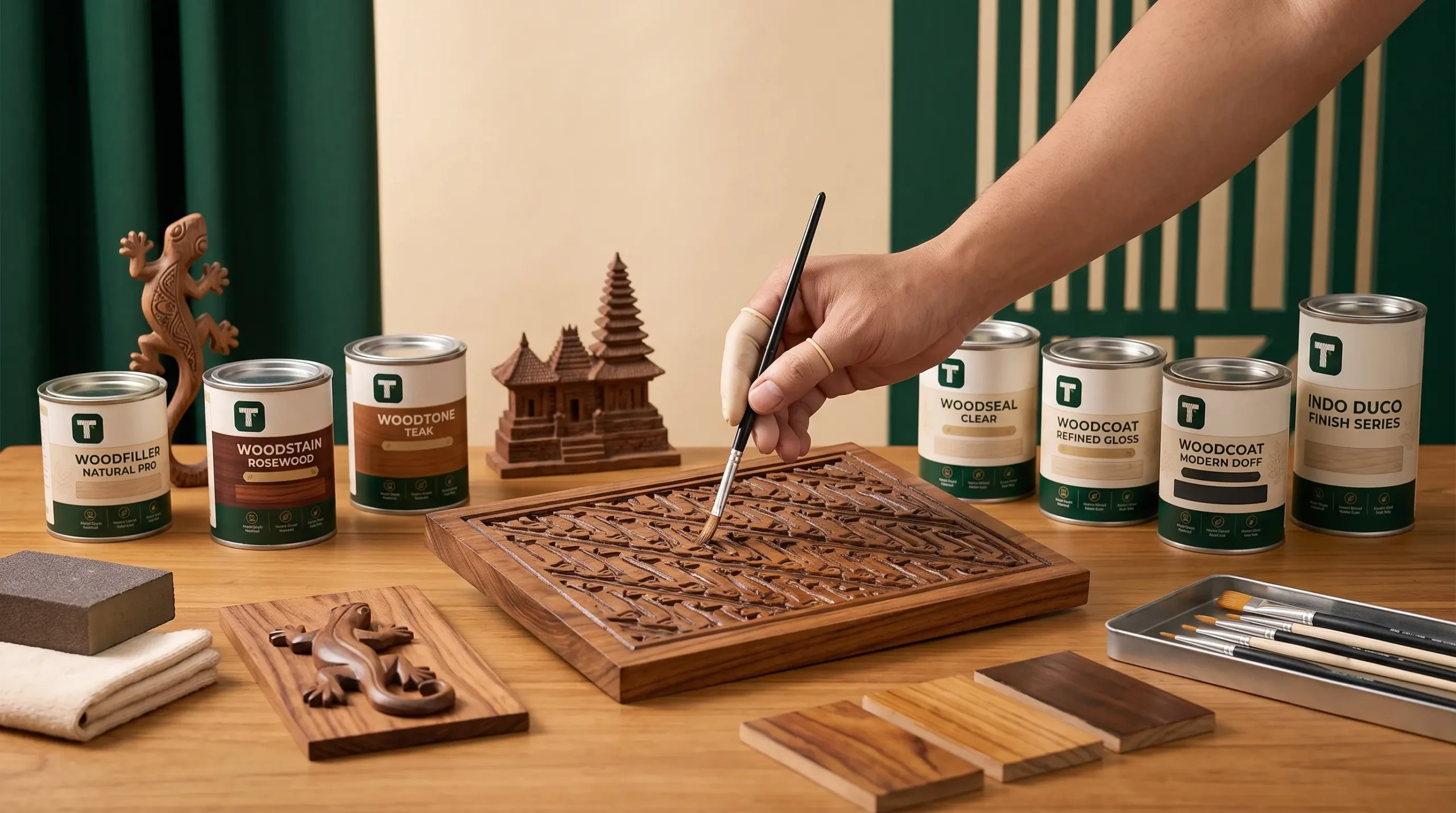 Finishing kerajinan kayu dengan produk Tectona