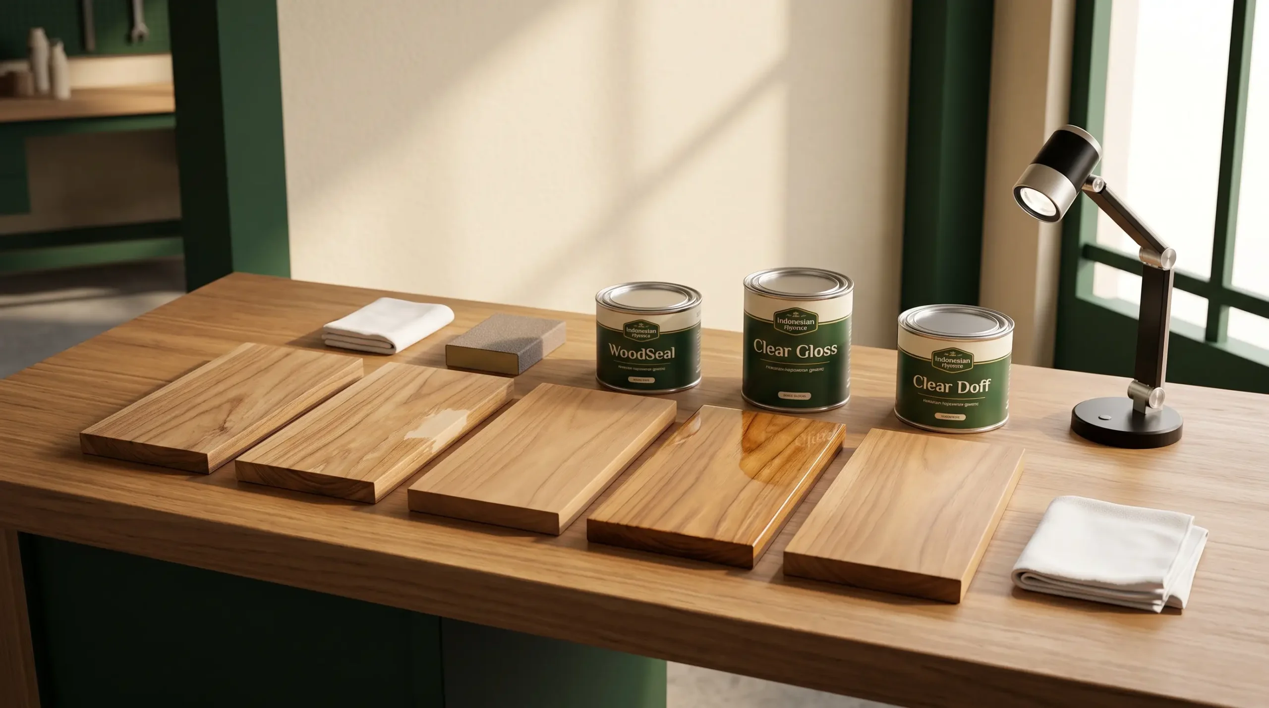 Sample board sanding sealer sebelum clear coat kayu