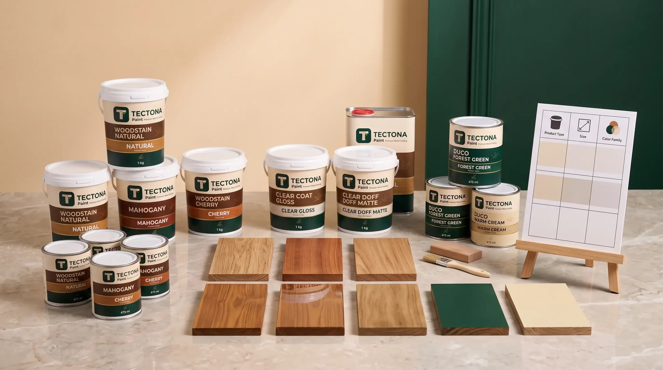 Varian warna dan kemasan dalam katalog produk Tectona Paint