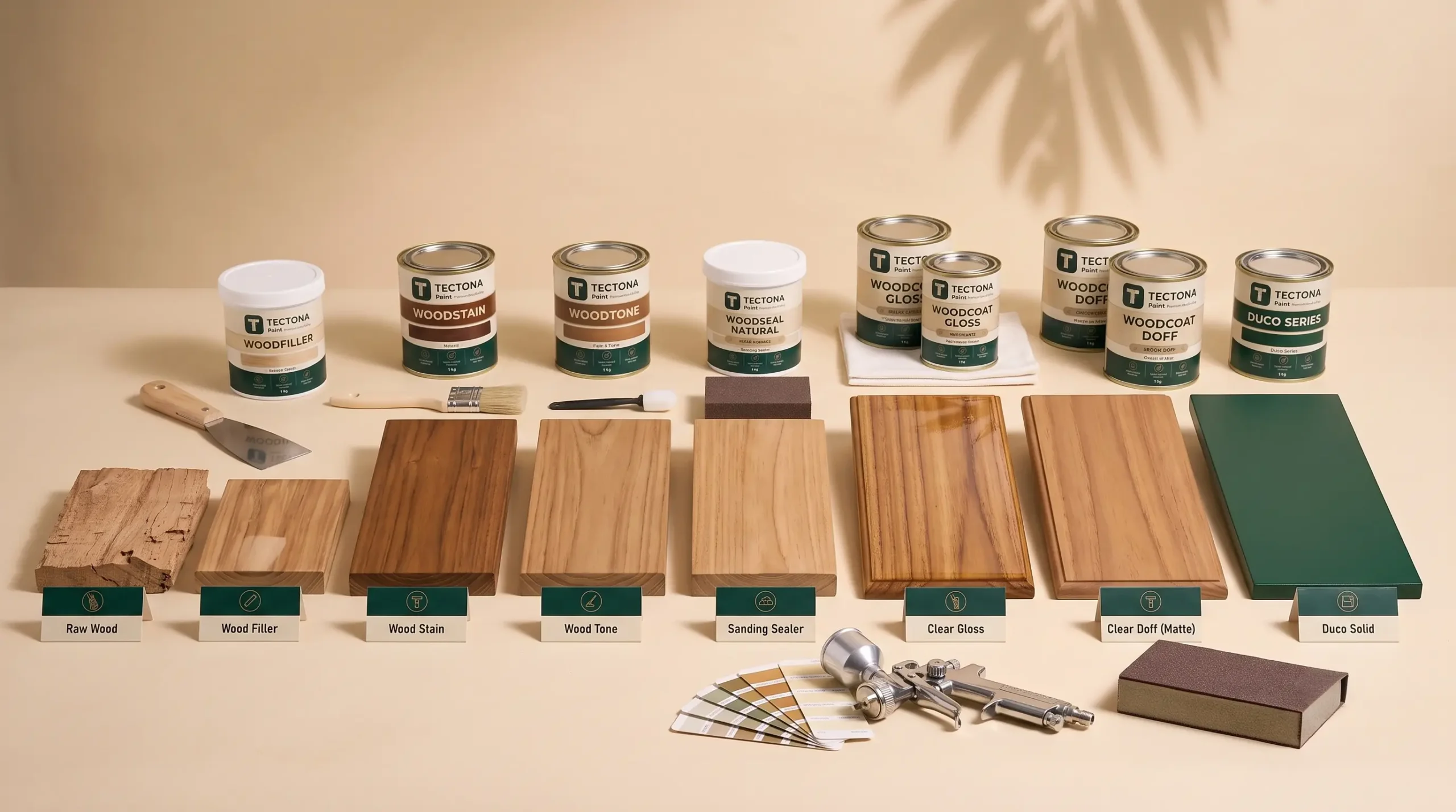 perbandingan finishing kayu Tectona dari filler sampai clear coat