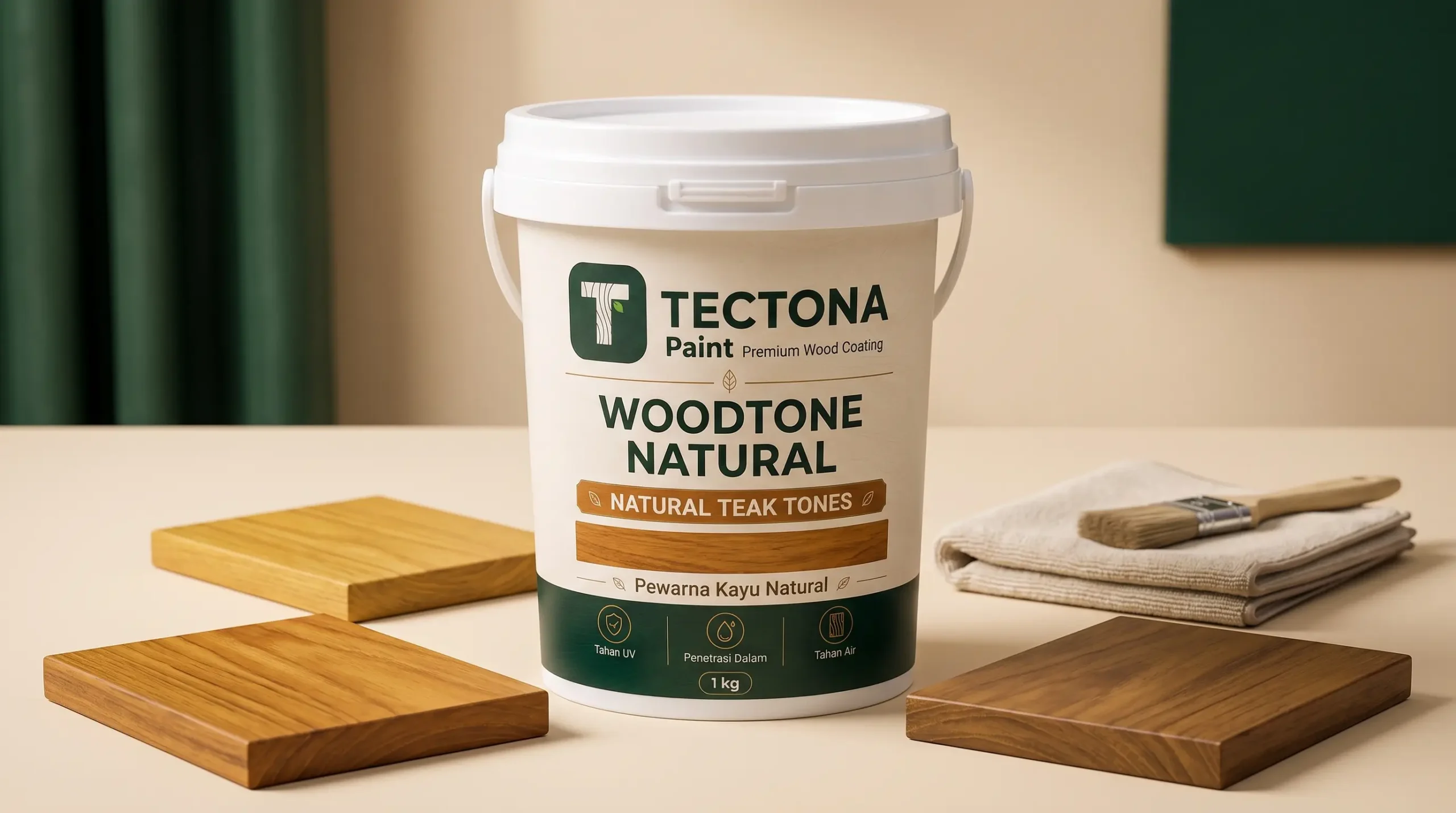 aplikasi pewarna kayu WoodTone Natural pada sampel kayu