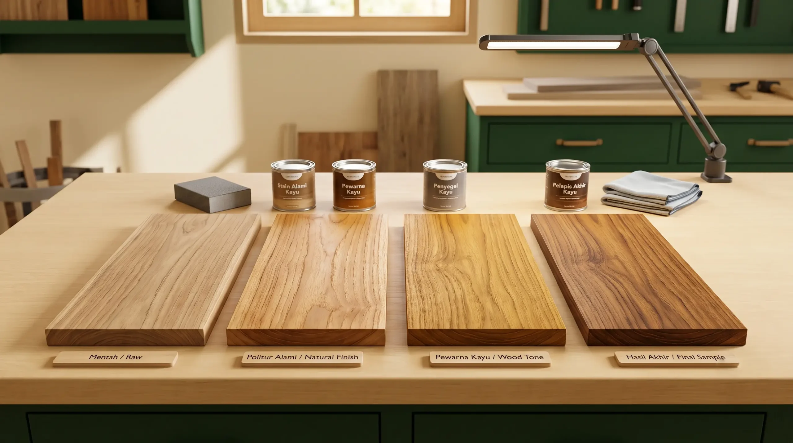 Perbedaan politur kayu dan pewarna kayu pada serat natural