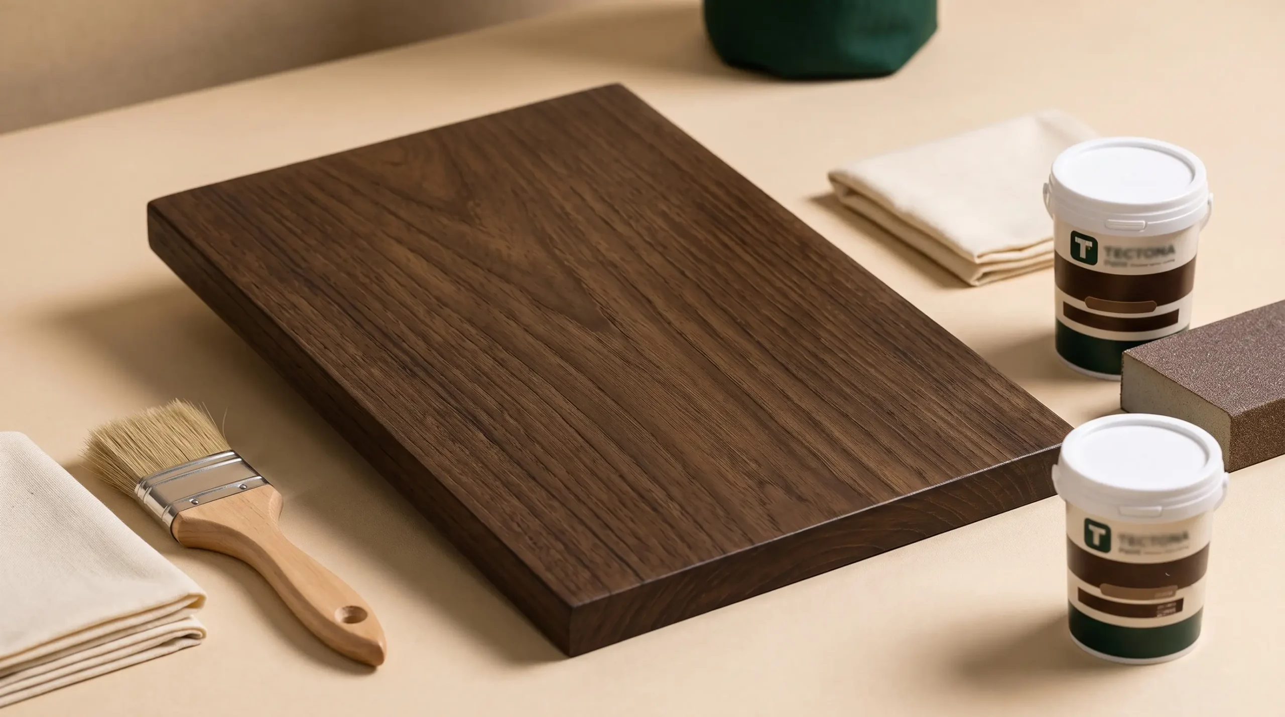Hasil warna Walnut Tectona pada kayu jati dengan top coat doff